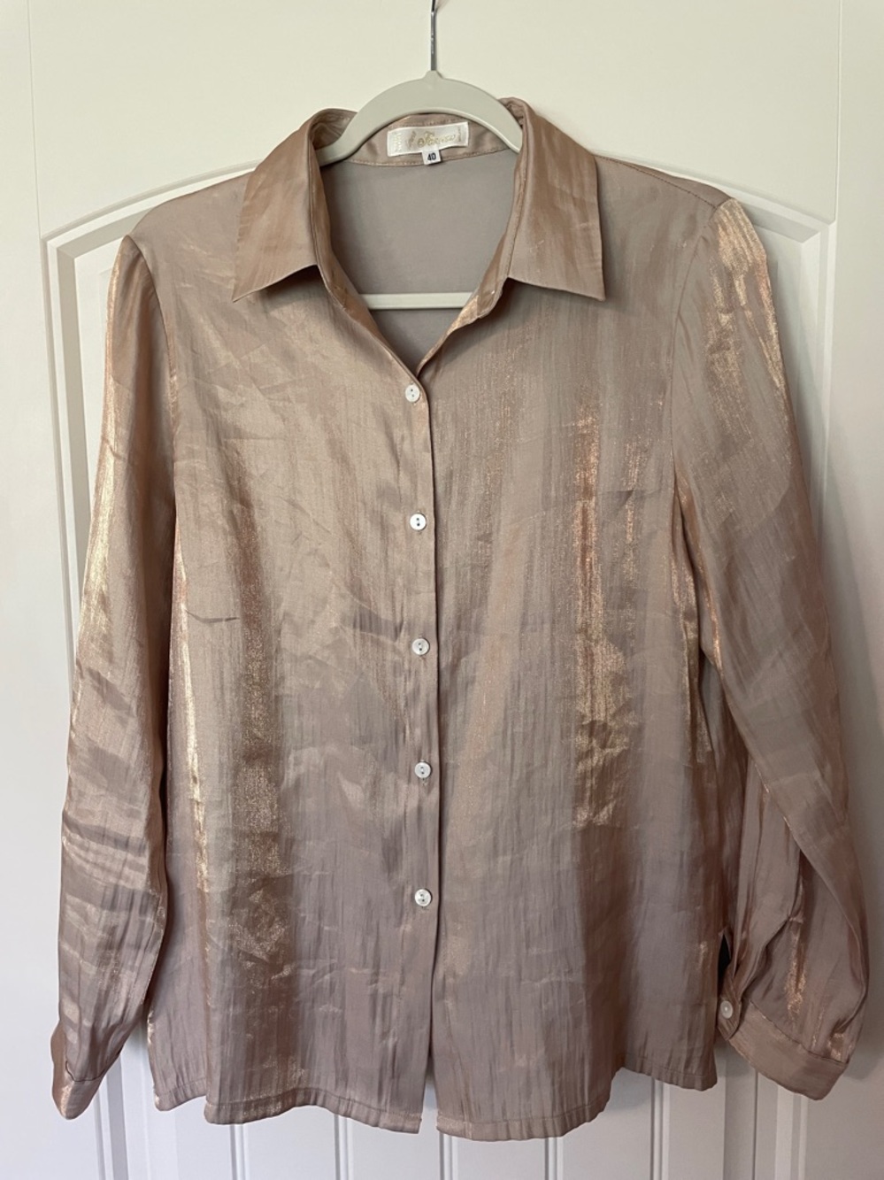 Golden sparkle button front, womens medium large blouse EUC